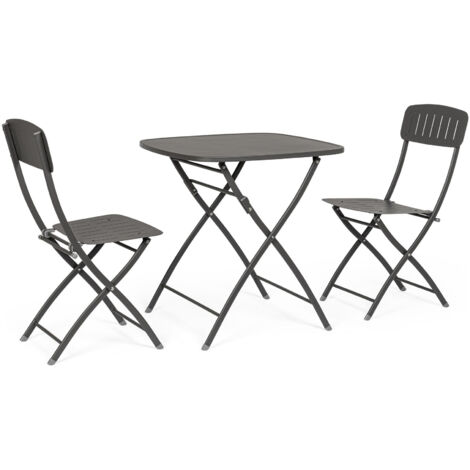 Set Tavolo e 2 Sedie da Giardino in Acciaio Yvonne Antracite