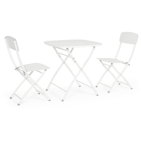 Set Tavolo e 2 Sedie da Giardino in Acciaio Yvonne Bianco