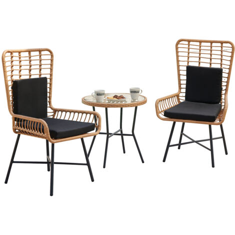Set Tavolo e 2 Sedie da Giardino in Polyrattan Design Intrecciato da Esterno