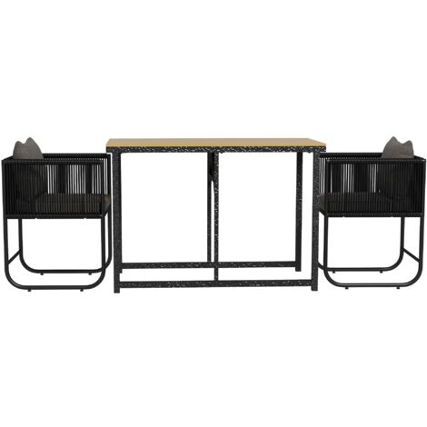 Set Tavolo e 2 Sedie da Giardino in Rattan e Legno Composito