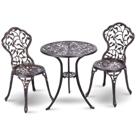 Set tavolo e 2 sedie da giardino, Tavolo e sedie esterno da caffè in metallo Bronzo