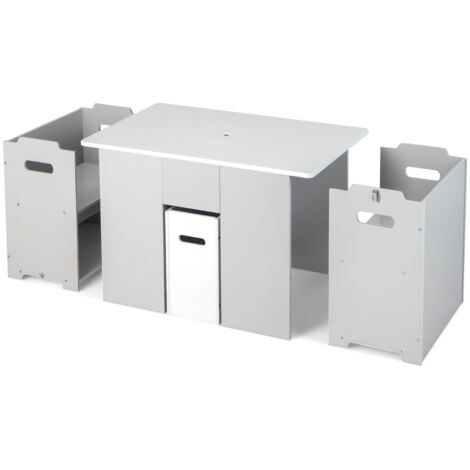 Set tavolo e 2 sedie impilabili per bambini 3+ anni, Tavolo di attività con coperchio rimovibile contenitore Grigio
