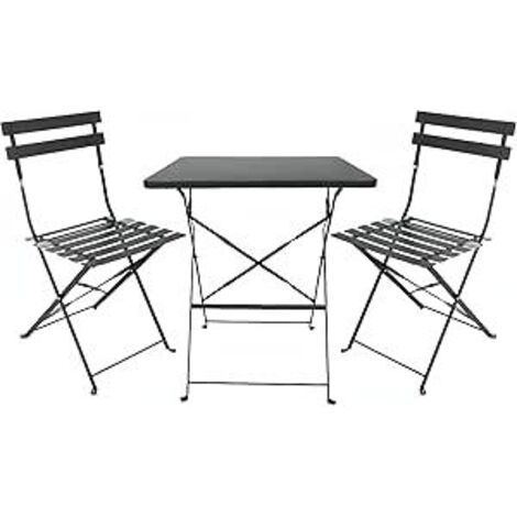 Set Tavolo e 2 Sedie Pieghevoli Koby in Metallo Verniciato a Polvere Antracite