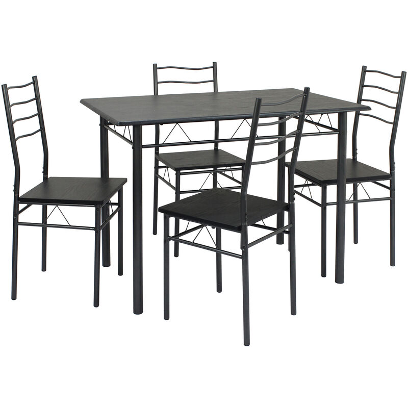 Set Tavolo e 4 sedie da Pranzo Lima Nero/Grigio, Tavolo 110 cm x 70 cm x 76 cm, Struttura in Metallo