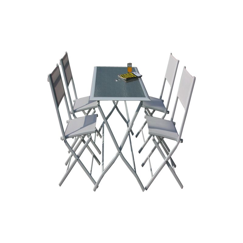 Set Tavolo e 4 Sedie Pieghevoli in Acciaio Arredo Esterno da Giardino Balcone Set Tavolo e 4 Sedie Pieghevoli in Acciaio Arredo Esterno da Giardino Balcone