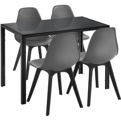 Set tavolo e 4 sedieTavolo da pranzo con 4 sedie metallo legno plastica vetro nero e grigio 105 cm x 60 cm x 75 cm 030006941