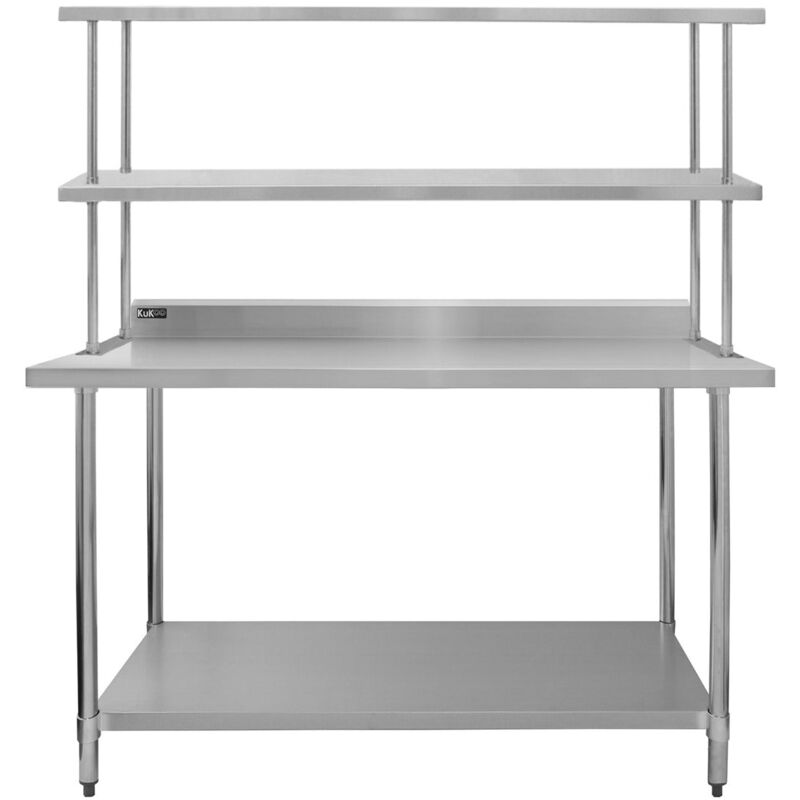 Kitchen Catering Table With Double Over-Shelf Work Bench Heavy