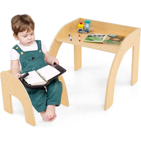 Set tavolo e sedia per bambini 3+ anni, Attività carino con ampio piano d'appoggio e bordo curvato Naturale