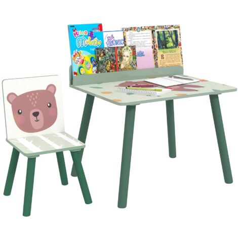 Set Tavolo e Sedia per Bambini con Ripiano Portaoggetti Verde