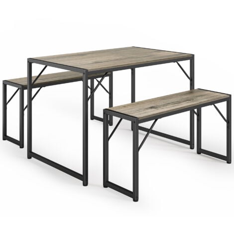 Set Tavolo e Sedie Bealife - Tavolo 110 x 70 x 75 cm - 2 panche 97 x 30 x 50 cm - Cornice in acciaio - Protezione anti-collisione - Per cucina, sala da pranzo, salotto - Grigio
