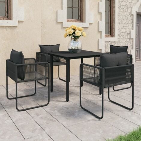 WIFESE Tavoli e Sedie Da Guardino 7 pz Rattan PVC Nero Arredo Giardino  Mobili da Giardino