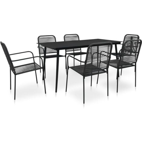 Set tavolo e sedie da giardino 6 legno e corda nera ZANZÍBAR