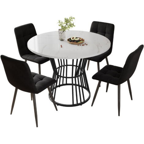 Set tavolo e sedie da pranzo 100x100x75 cm, 5 pezzi, 4 sedie in velluto, Struttura Metallica, Piedini Regolabili, MDF, Nero