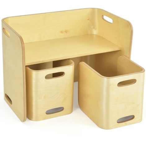 Set tavolo e sedie in legno di faggio per bambini, Set multiuso con tavola spessa e superficie liscia Naturale