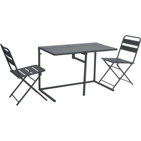 Set Tavolo e Sedie per Balconi e Spazi Ristretti 2 Posti 100 x 50 cm Antracite