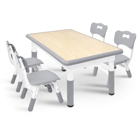 Set tavolo e sedie per bambini 120x60cm regolabile in altezza, capacità di 100KG, adatto per bambini dai 2 anni in su NAIZY