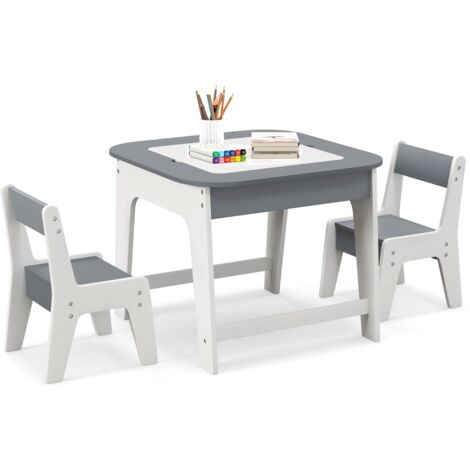 Set tavolo e sedie per bambini, Tavolino bambini con sedie per disegnare leggere mangiare Grigio
