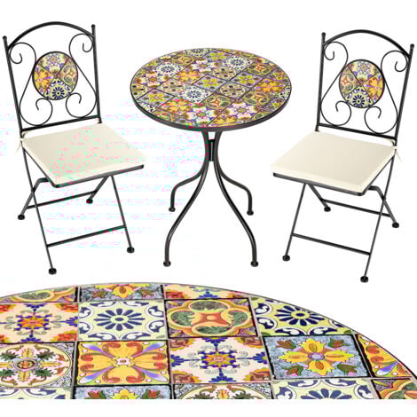 Set Tavolo e Sedie Pieghevoli con Cuscino Design Mosaico Arredo Esterno Giardino