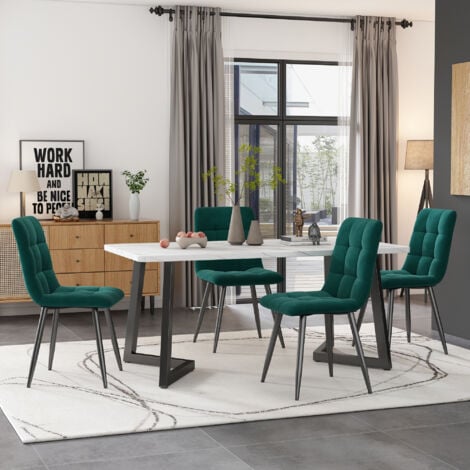 Set tavolo e sedie (tavolo da pranzo rettangolare 117 x 68 cm + 4 sedie da pranzo), velluto, verde, B