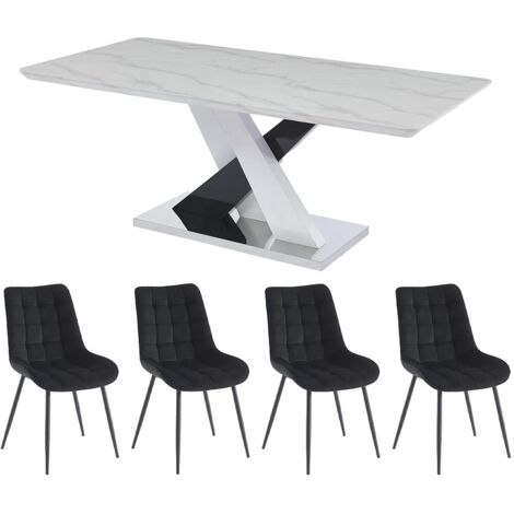 Set tavolo EVAELA + 4 sedie OLLUA Bianco e nero