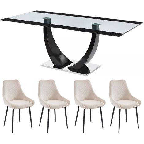 Set tavolo MEZZO II + 4 sedie MASURIE Trasparente e Panna