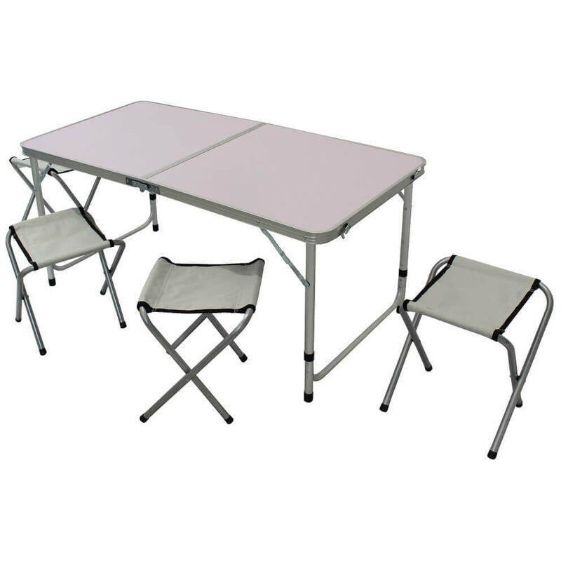 Set Tavolo Pieghevole Con 4 Sgabelli Per Campeggio Spiaggia Mare Piscina Giardino