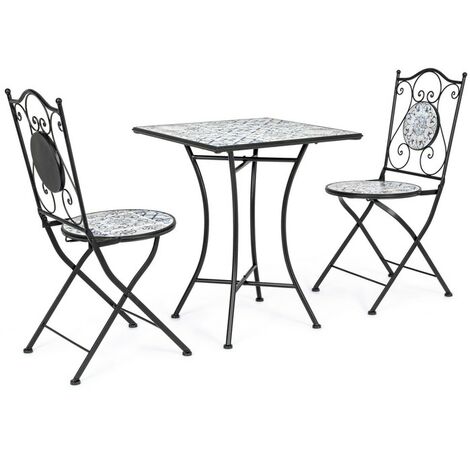 SET TAVOLO QUADRATO IN ACCIAIO 38X38 CON 2 SEDIE PIEGHEVOLI IN CERAMICA ANCHE PE