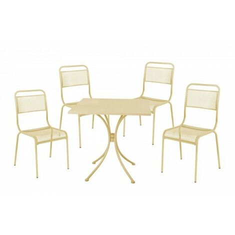 Set tavolo quadro 70cm con 4 sedie impilabili da esterno in metallo crema, Fredi Recam