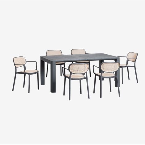 Set Tavolo Rettangolare Arnadine (180x100 cm) e 6 Sedie da Pranzo Impilabili con Braccioli Omara SKLUM            