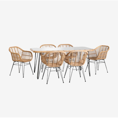 Set tavolo rettangolare in vimini sintetico Leribert (180x90 cm) e 6 sedie da giardino Zole in vimini sintetico SKLUM            