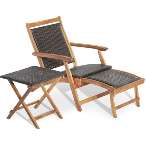 Set tavolo sedia pieghevoli esterno ottomana braccioli retrattili mobili rattan legno acacia