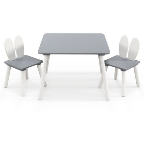 Set tavolo sedie per bambini 3 pezzi per arte, Tavolo e 2 sedie a coniglio gambe in legno massiccio Grigio