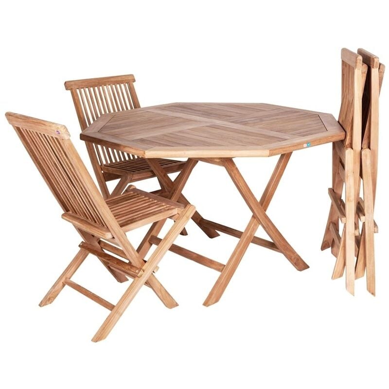 Set tavolo + 4 sedie pieghevoli legno di teak