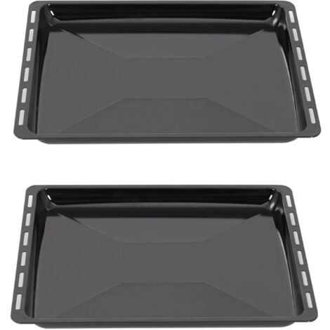 Set teglia da forno ICQN 455 x 375 x 30 mm, 2 teglie smaltate per forno e piano cottura, adatta per Bosch, Siemens, Neff, Constructa, Flavel, Simfer, antigraffio e antiruggine, 45,5 x 37,5 cm, nera