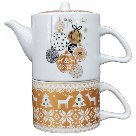 Set Teiera e Tazza in Ceramica con Decori Natalizi