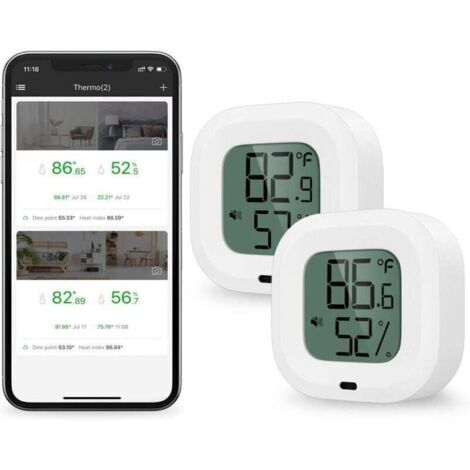 Set termometro igrometro Bluetooth da 2 pezzi, sensore di temperatura e umidità con esportazione dati per iOS e Android, funzione sveglia, per la casa, custodia per chitarra, humidor per sigari, regal