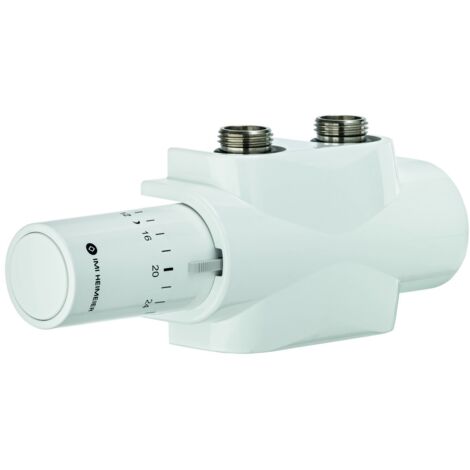 Set termostatico Multilux 4 per radiatori con attacco a due punti con testa termostatica Halo bianca