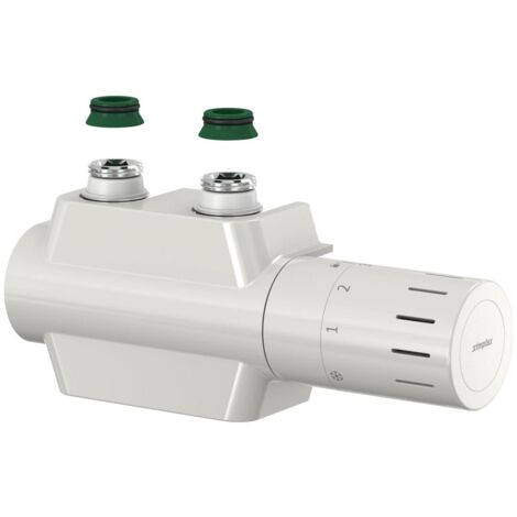 Set termostatico VARIODESIGN da 3/4 pollici con alloggiamento e testa con attacco M30x1,5, bianco, attacco sinistro o destro. Il set è compatibile