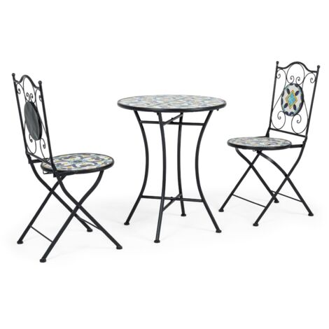 Set Terrazzo Tavolo e Sedie Acciaio Nero Rustico Esterno - BYZANTINE - Colore: Composizione 2