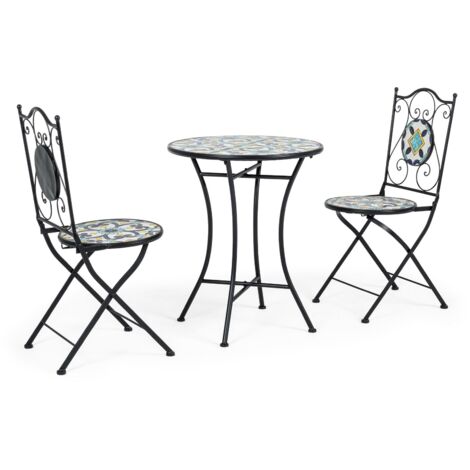 Set Terrazzo Tavolo e Sedie Acciaio Nero Rustico Esterno - BYZANTINE - Colore: Composizione 2
