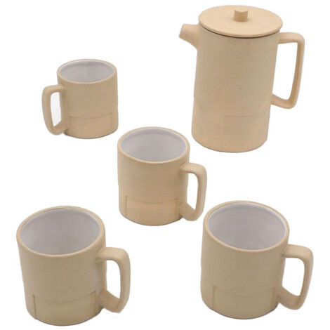 Set Théière 650ml + 4 Tasses en Céramique Blanche Brillante - Design Élégant et Moderne - Idéal pour Thé ou Infusions