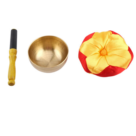 Set tibetische Meditationsschale aus Messing mit Stock und handgefertigtem Kissen