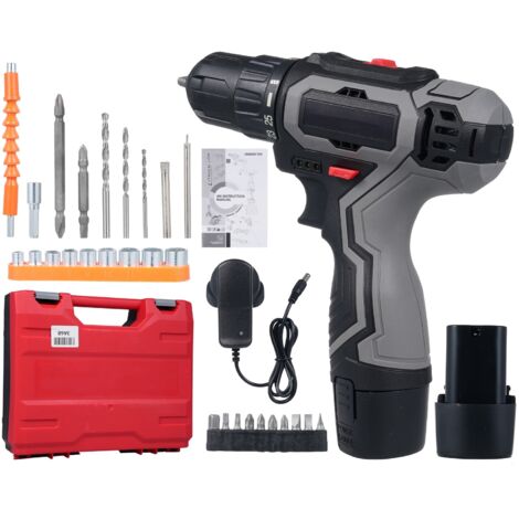 Set trapano a batteria da 12 V con 2 batterie da 1500 mAh - Coppia 25+1, 2 velocità, per riparazione di legno, metallo, pareti e mobili.