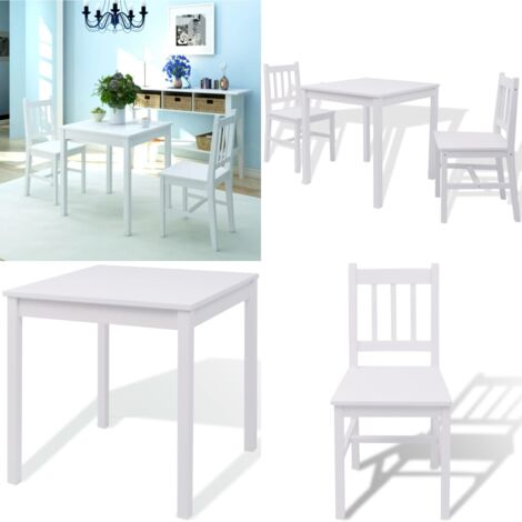 Set Tre Pezzi da Pranzo in Legno di Pino Bianco - Tavolo da pranzo in legno - Sedie in legno