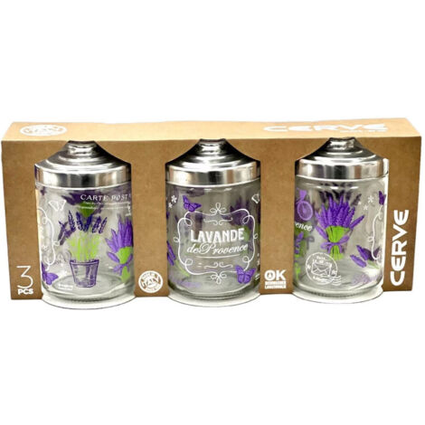 Set Tris 3 Pz Boutiques De Cuisine En Verre Décoration De Fleurs 800 Ml