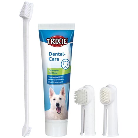 Set Trixie di dentifricio e spazzolini per la pulizia dei denti dei cani, 4 pezzi.