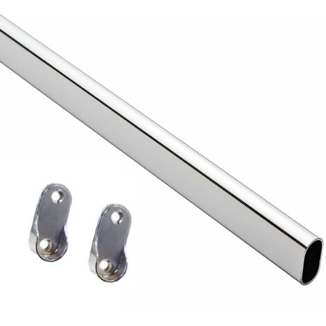 Set tubo asta per armadio ovale colore cromato con supporti reggitubo inclusi lunghezza: metri 1,5 con 2 supporti