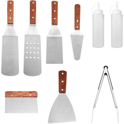 Set Ustensiles Barbecue INOX avec Manches Bois Outils Robustes pour