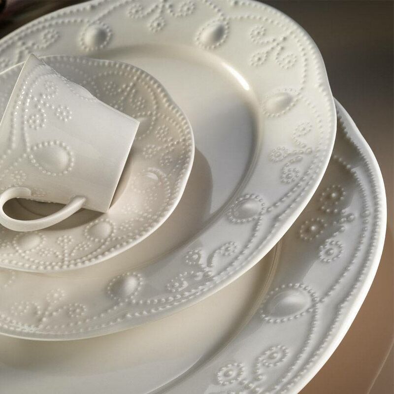 Ctcosy - Set vaisselle service dîner 24 pièces Murrina Porcelaine fond Blanc et motif forme forme de perle - Crème