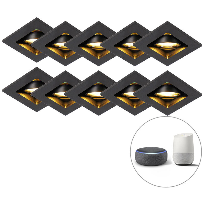 Qazqa 10er Set Smarte Einbaustrahler Schwarz Inkl. Wifi Gu10 - Qure